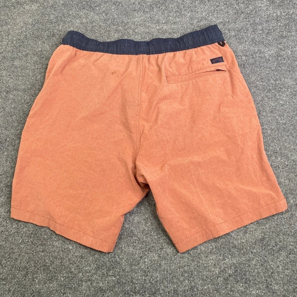Billabong Recycler Board Shorts Mens Medium Orange Navy Blue Elastic Waist Surf